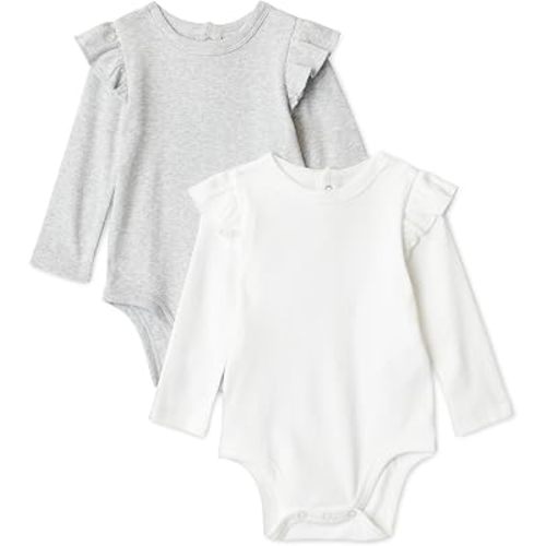 Amazon Essentials Baby Girls' Long-Sleeved Ruffle Bodysuits