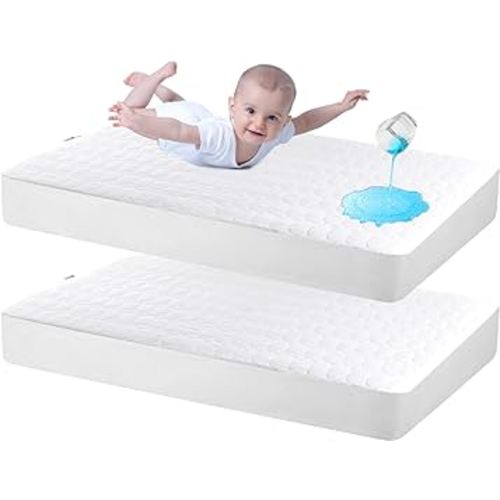 Bamuho Cotton Crib Mattress Protector, Waterproof Toddler Baby Mattress Pad Cover for Standard Crib Mattress, Duck Egg Pattern Quilted - 2 Pack 52" × 28"