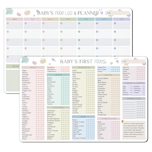 BIROYAL 2 Pack Baby First Foods Tracker Fridge Magnet & Daily Food Log Meal Planner, Baby's First Food Checklist, 12"x8" Dry Erase Baby Foods Chart, 101 Foods Before 1 Checklist Magnet