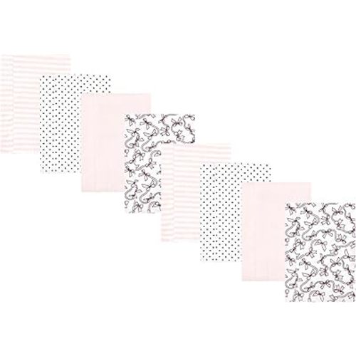 Hudson Baby Cotton Poly Flannel Burp Cloths Multipack, Pink Bows 8-Pack, One Size