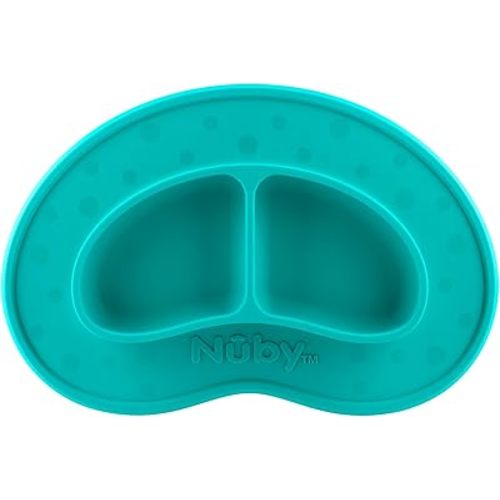 Nuby Sure Grip Miracle Mat 2-Section Plate - Toddler Suction Plate - 6+ Months - Aqua