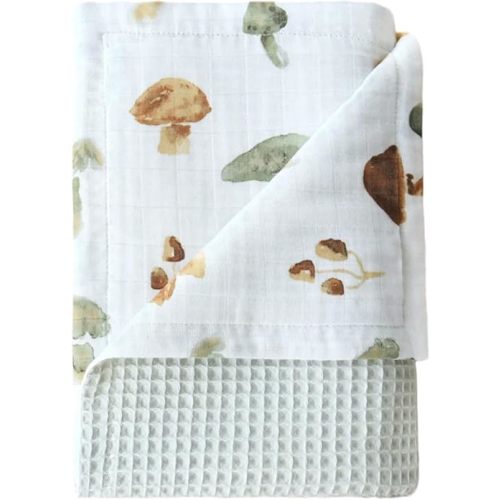 Generic Mushroom Muslin Swaddle Blanket, Baby Waffle Knit Blanket Neutral, 2 Layers Infant Newborn Crib Stroller Receiving Blanket for Boys & Girls