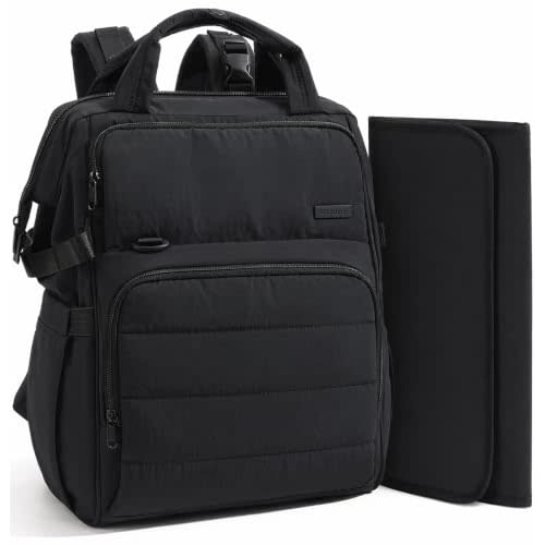 BELALIFE Backpack Diaper Bag with Changing Pad, Baby Care Organizer | Diaper backpack for Moms and Dads, with insulated bottle pockets and stroller straps for baby travel essentials, Black