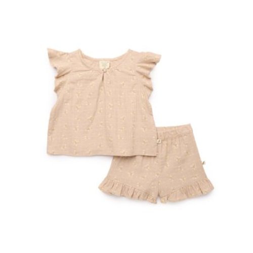 easy-peasy Toddler Girls Organic Dobby Check Ruffle Top & Shorts Set, 2-Piece, Sizes 18M-5T