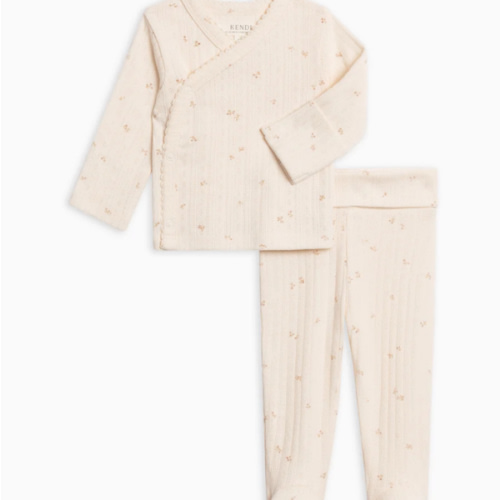 2-Piece Lacey Brushed Back Pointelle Kimono Top and Pant Set