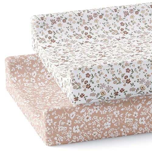 Baby Changing Pad Cover 2-Pack (Fleurette) - Premium Fitted Sheets Changing Table Cover - Buttery Soft Cotton Blend - Diaper Changing Pad Cover - Changing Pad Sheets