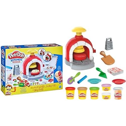 Play-Doh Kitchen Creations Pizza Oven Playset, Play Food Toy for Kids 3 Years and Up, 6 Cans of Modeling Compound, 8 Accessories, Non-Toxic