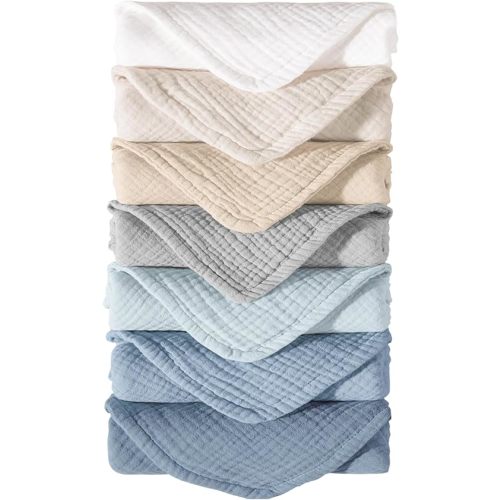 Konssy Muslin Baby Burp Cloths Sets for Unisex- 7 Pack Soft 100% Cotton Burping Clothes for Newborn,Baby Girls and Boys