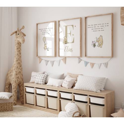 Winnie the Pooh Nursery Print Set Custom Baby Pooh Nursery Art Personalized Baby Name Classic Pooh Nursery Decor Pooh Bear Wall Art Nursery