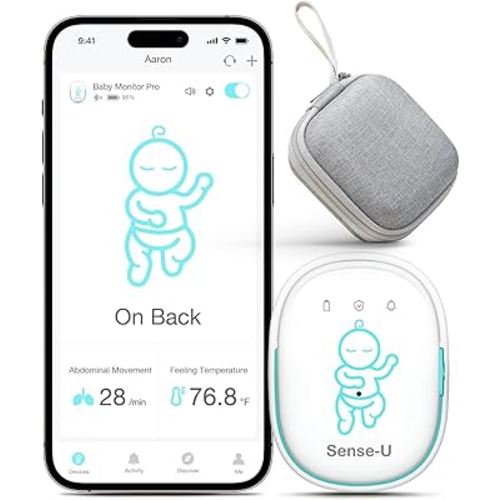 Sense-U Pro Baby Movement Monitor with Storage Case, Movement/Rollover/Overheating Alerts, Arousal Vibration, Audible & App Notifications, Smart Sleep Monitor, Easy Clip-On Design, FSA/HSA Eligible