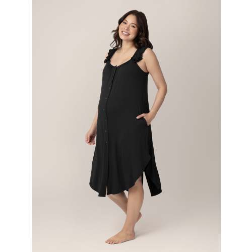 Ruffle Strap Labor & Delivery Gown | Black