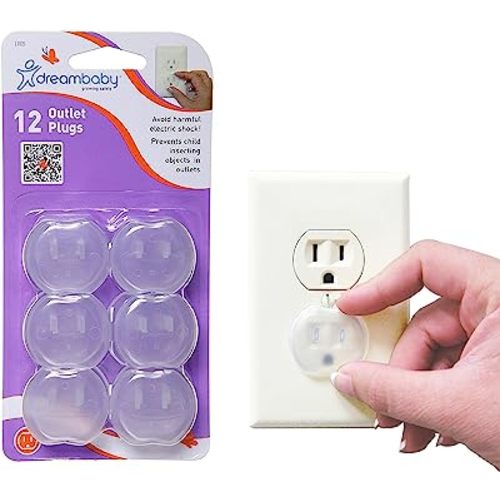 Dreambaby Plastic Baby Safety Outlet Plug Covers - 12 Pack - Outlet Covers Baby Proofing