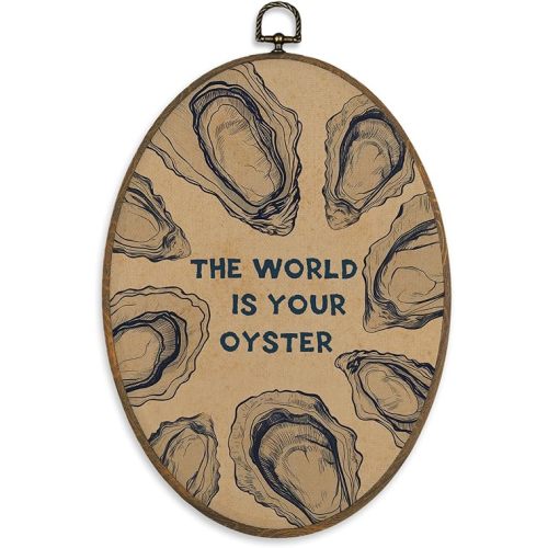 XBBMGG Vintage Oyster Wall Art Decor, Retro Beach Oval Wall Hanging Decor, Nautical Ocean The World Is Your Oyster Framed Canvas Prints for Living Room Bathroom Decorations, 8.6 x 11.4 inch