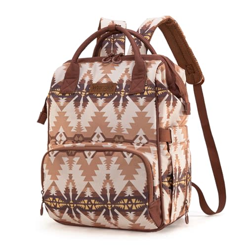 Montana West x Wrangler Diaper Bag Backpack Aztec Travel Backpack Purses Western Multi-Function Baby Bags for Mom with Waterproof Insulated Pockets WG2210-9110TN