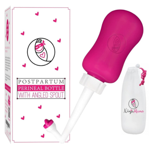 Ninja Mama Peri Bottle for Postpartum Care Post Partum Essentials for Pain Relief, Tears & Hemorrhoids After Birth Portable Perineal Bottle with Angled Spout Labor & Delivery Hospital Bag. (355ml)