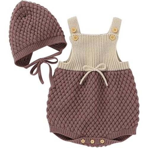 Toddler Baby Girl Boy Knit Romper Kids Sleeveless One Piece Bodysuit Jumpsuit with Hat Fall Winter Outfits Clothes