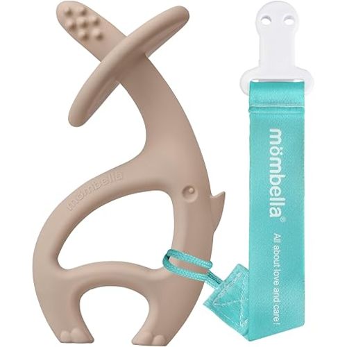 Baby Teething Toys 3 Months Up with Clip, Mombella Elephant Baby Teether Toys, Silicone Baby Chew Toys Teething Relief and Biting, BPA Free, Ideal Newborn Gifts, Natural