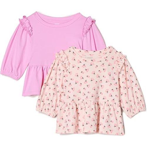 Amazon Essentials x Sofia Grainge Toddlers and Baby Girls' 3/4 Sleeve Knit Top, Pack of 2