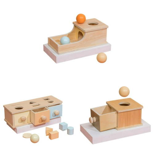 3pcs Wooden Drop Drawer Intelligence, Wooden Toys Montessori Shape Learning & Education Toys Coin & Ball Drop Box Infant 6-12 Months 0-3 Year Olds