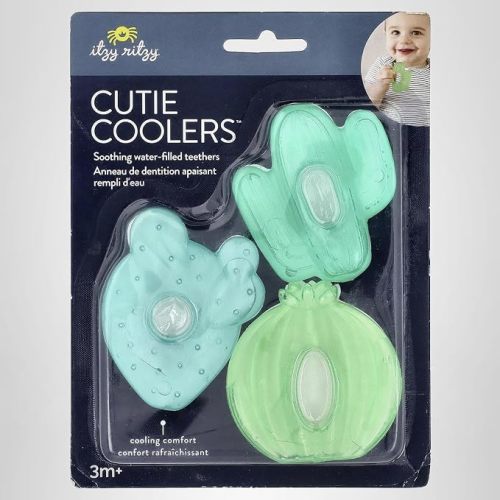Itzy Ritzy Water-Filled Teethers - Cold Cutie Coolers Textured On Both Sides to Massage Sore Gums & Emerging Teeth - Can Be Chilled in Refrigerator, Set of 3 Green Cactus Water Teethers