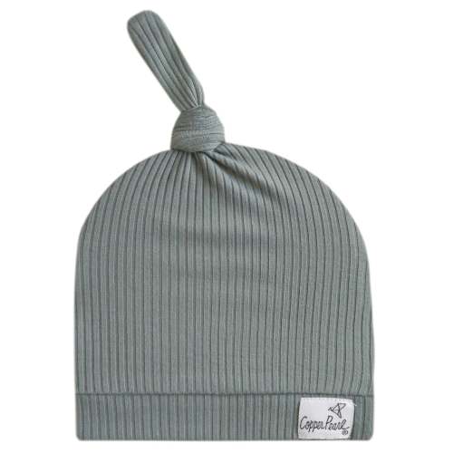 Copper Pearl | Rib Knit Top Knot Hat - Moss