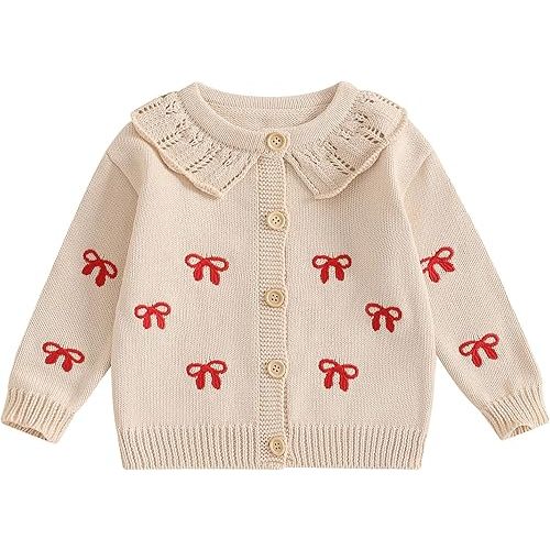 Baby Girl Bow Sweater Cardigan Open Front Button Down Long Sleeve Knitwear Coat Toddler Fall Spring Clothes