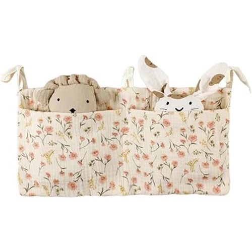 Lily Brown Cribs Storage Bag Baby Bedside Hanging Storage Bag for Drool Bibs Diaper Multifunctional Hanging Pocket Cotton Organizer Cotton Material