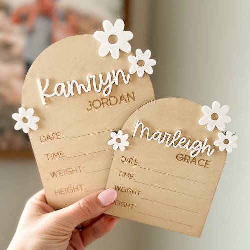 Baby Stat Sign Boho Daisy Baby Name Announcement Sign Girl Hospital Name Sign Newborn Name Wood Sign Birth Stat Keepsake Gift Baby Shower