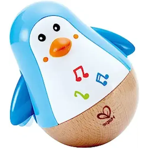Hape Penguin Musical Wobbler | Colorful Wobbling Melody Penguin, Roly Poly Toy for Kids 6 Months+, Multicolor, 5'' x 2'' (E0331) , Blue
