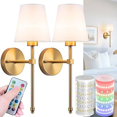 Wall Sconces Set Of Two Battery Operated, Wireless Sconces Wall Lighting Indoor Battery Operated Sconces With Remote Control, 10000mAh RGB Dimmable Rechargeable Wall Sconce For Bedroom, Including Bulb
