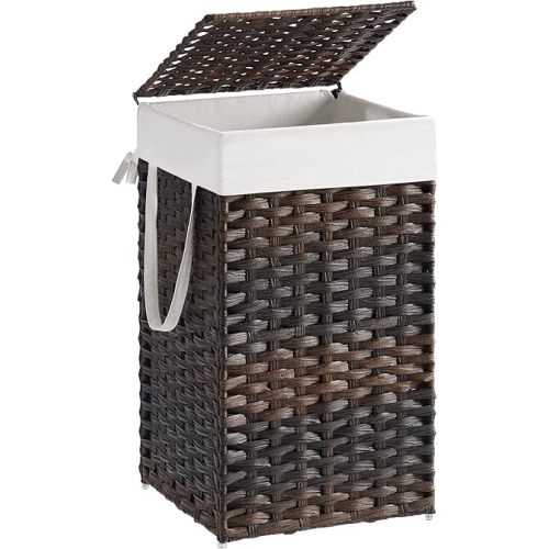 SONGMICS Laundry Hamper with Lid, 17.2 Gallon (65 L) Synthetic Rattan Clothes Laundry Basket with Lid and Handles, Foldable, Removable Liner, Chestnut Brown ULCB165K01
