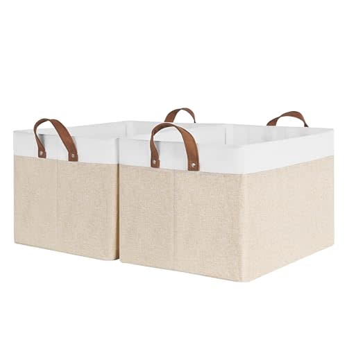 StorageWorks Storage Bins, Shelves Baskets for Organizing, 45L Extra Large Fabric Closet Organizers with Handles, Metal Frame, Brown and White, 2-Pack