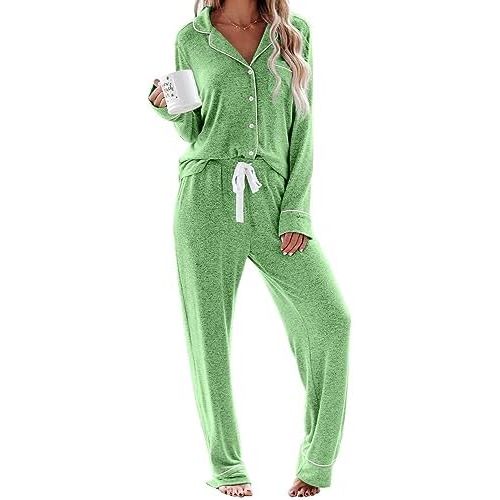 Aamikast Women's Pajama Sets Long Sleeve Button Down Sleepwear Nightwear Soft Pjs Lounge Sets