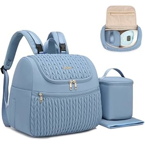 Breast Pump Bag Fit for Spectra S1 S2 with Insulated Cooler Bag & Drying Mat, Wearable Breast Pump Backpack with Bottle Bags for Momcozy Medela Elvie Willow, Quilted Blue