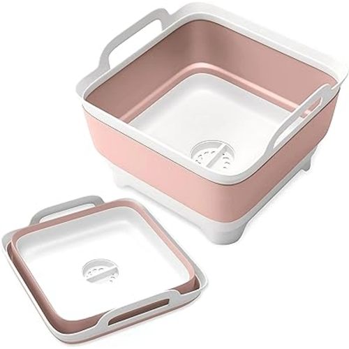Collapsible Wash Basin with Drain Plug - 2.4 Gal(9L) Wash Basin for Baby Bottles, Foldable Dish Pans for Kitchen Sink & Camping & Hand Washing Station, Wash Bin, Laundry Tub, Portable Dish Tub