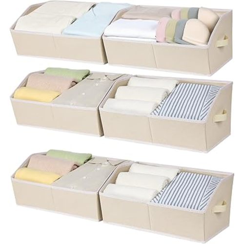 Closet Storage Bins, Large Trapezoid Storage Bins with Handles, Linen Closet Organizers and Storage for Clothes, Books (Beige)
