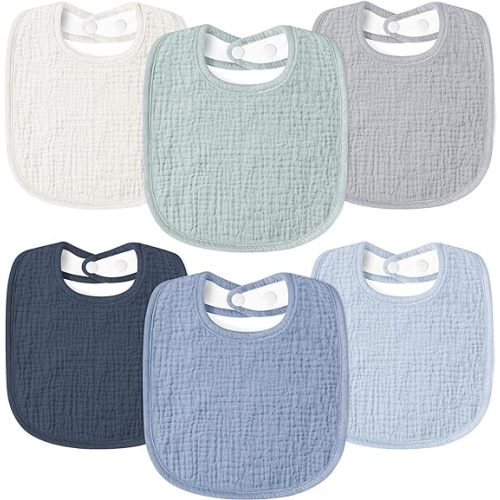 Susurration Muslin Baby Drool Bibs 6Pack Soft Square Adjustable Baby Bandana Bibs for Unisex Girls & Boys