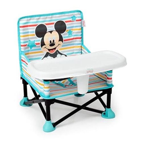 Bright Starts Disney Mickey Mouse Pop 'N Sit Portable Booster, Indoor/Outdoor Use, Floor Seat with Feeding Tray, Blue, 6 Mos - 3 Yrs