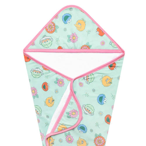 Premium Baby Knit Hooded Towel - Sesame Street Retro Floral