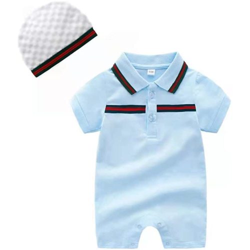 Baby Boys Romper Overalls Short Sleeve Polo Cotton Outfits Infant Clothes with Hat