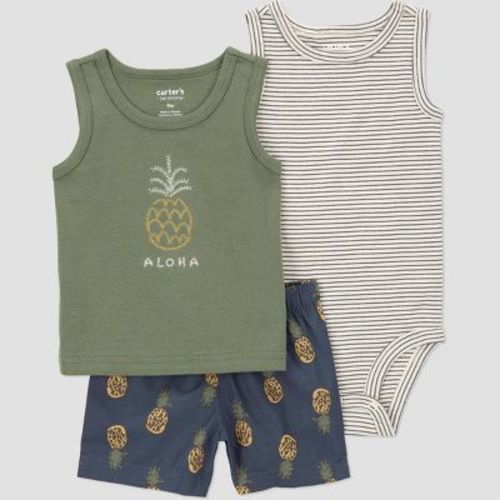 Carter's Just One You® Baby Boys' 3pc Pineapple Top & Bottom Set - Green 18M: Sleeveless Tank, Bodysuit, Pull-On Shorts, Cotton