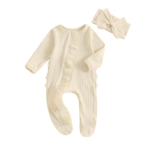 Ayalinggo Newborn Baby Girl Fall Winter Outfits Clothes Knit Jumpsuit Ruffle Romper Newborn Coming Home Outfit for Baby Girl