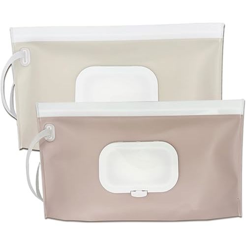 Wipe Dispenser,2-Pack Portable Refillable Wipe Container,Reusable Travel Baby Wipes Dispenser, Waterproof and Dustproof(Blush Pink & Cream)