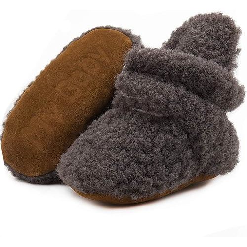 KIDSUN Infant Baby Boy Girl Cozy Fleece Bootie Newborn Stay On Slipper Winter Warm Gripper Non-Slip Crib Shoes