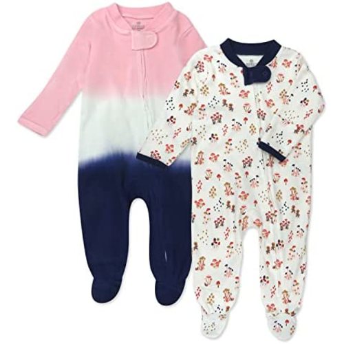 HonestBaby Baby 2-Pack Sleep and Play Footed Pajamas One-piece Sleeper Jumpsuit Zip-front Pjs Organic Cotton