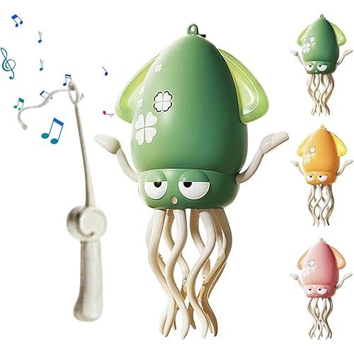 Electric Dancing Octopus Toy, Wiggly Wonder Octopus with Smart Tentacle Explorer, Tummy Time Toys, Crawling Dancing Automatic Obstacle Sensor Toys with LED Lights & Music, Pet Toy (Green With Rod)