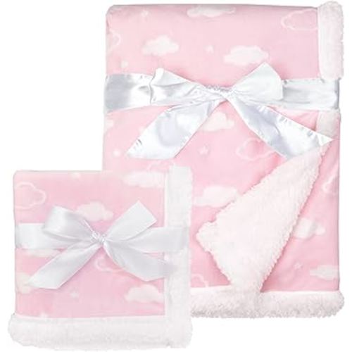 American Baby Company Heavenly Soft Chenille Sherpa Blanket Set, 3D Pink Cloud, for Girls