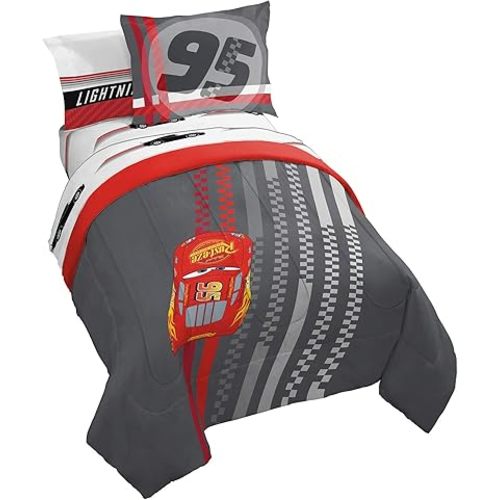 Jay Franco Disney Pixar Cars Race Ready 5 Piece Twin Bed Set - Includes Comforter & Sheet Set - Bedding Features Lightning McQueen - Super Soft Fade Resistant Microfiber Official Disney Pixar Product