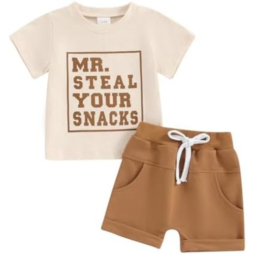 Toddler Baby Boy Summer Clothes Letter Print Short Sleeve Shirt Tops and Shorts Set Summer Outfit 2Pcs