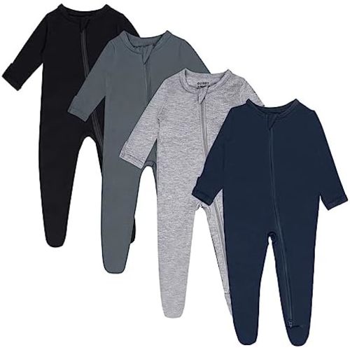 GUISBY Rayon Baby Footed Pajamas with Mitten Cuffs, 2 Way Zipper Long Sleeve Sleepers 4-pack